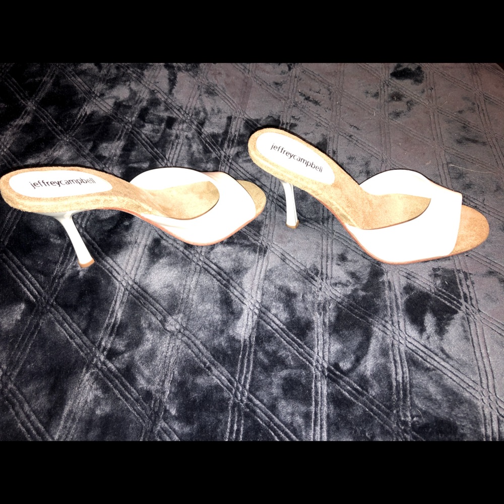 JEFFREY CAMPBELL — BRAND NEW WHITE HEELS, LEATHER HEELED SANDAL, OPEN TOE, US 8